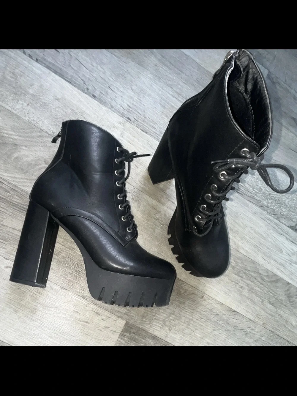 Charlotte Russe Black Platform Lace-Up Ankle Boots